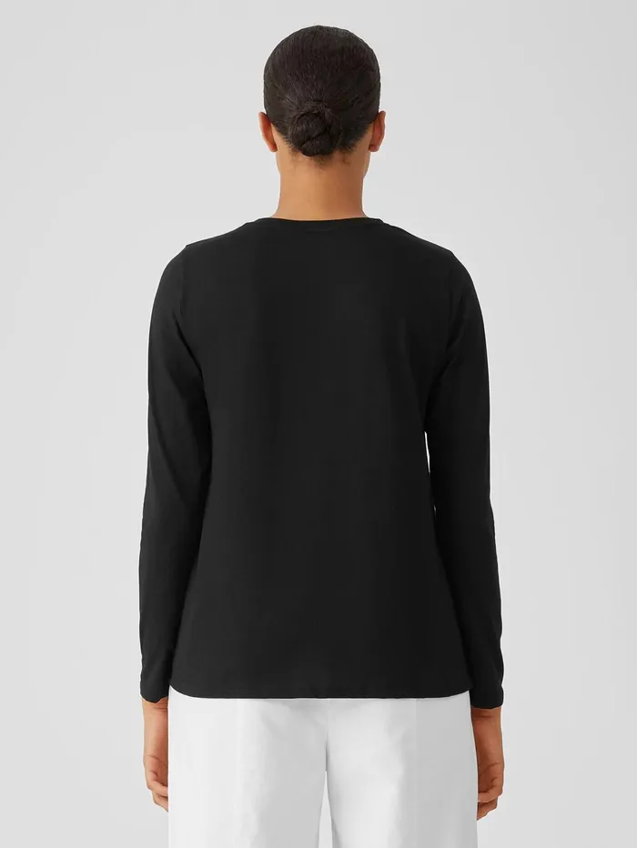 Women Eileen Fisher Tops and Tees Organic Pima Cotton Jersey Round Neck Top Black
