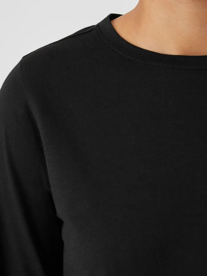 Women Eileen Fisher Tops and Tees Organic Pima Cotton Jersey Round Neck Top Black