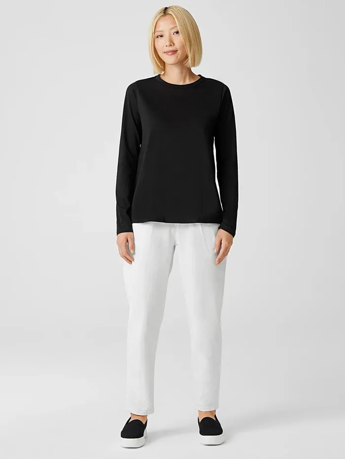 Women Eileen Fisher Tops and Tees Organic Pima Cotton Jersey Round Neck Top Black