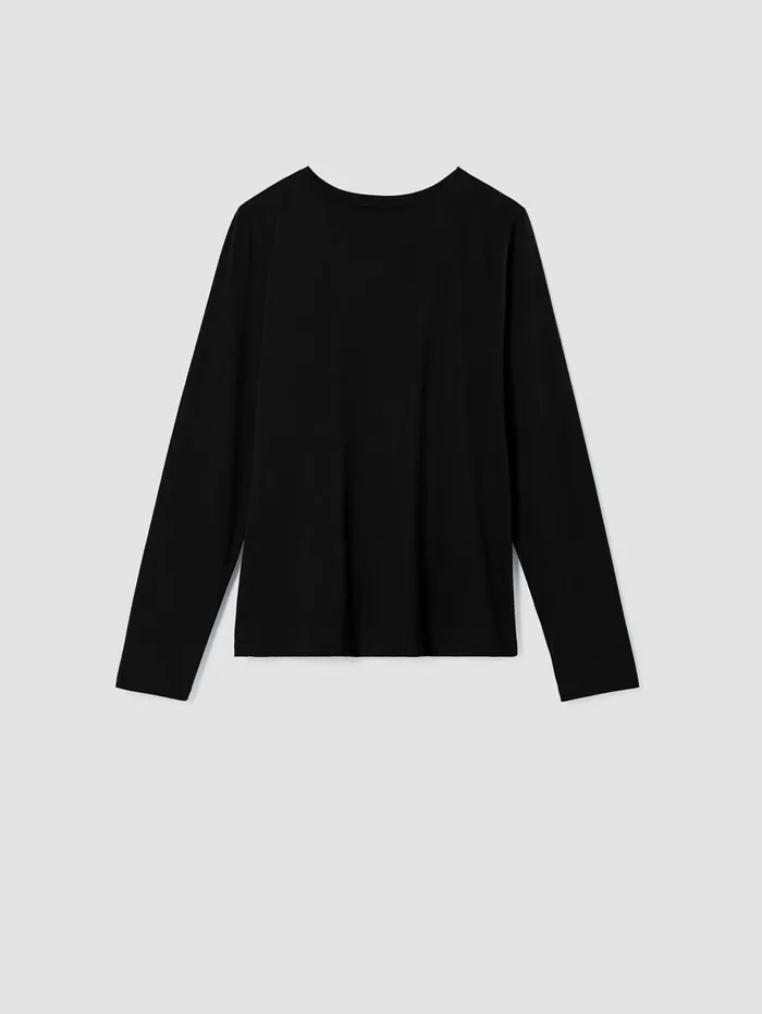 Women Eileen Fisher Tops and Tees Organic Pima Cotton Jersey Round Neck Top Black
