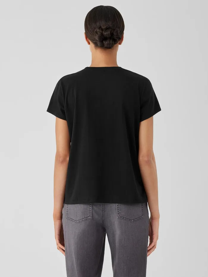 Women Eileen Fisher Tops and Tees Organic Pima Cotton Jersey VNeck Tee Black