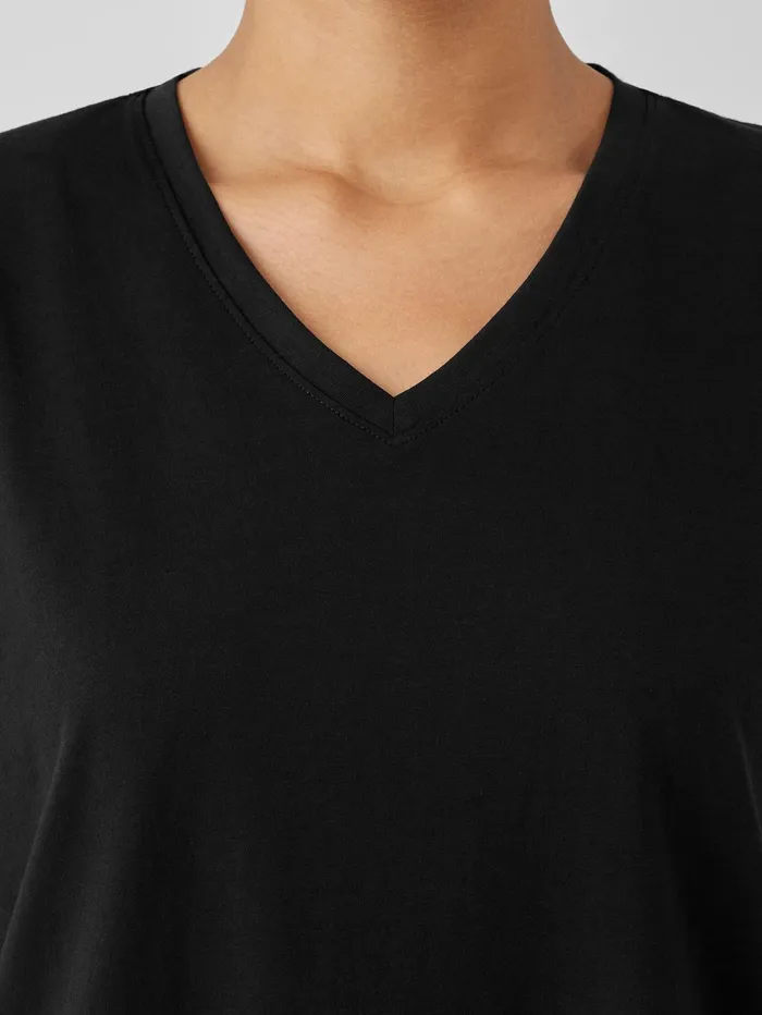Women Eileen Fisher Tops and Tees Organic Pima Cotton Jersey VNeck Tee Black