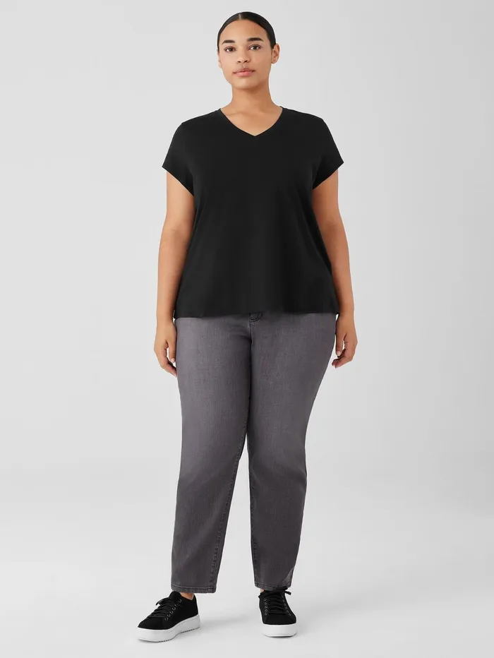 Women Eileen Fisher Tops and Tees Organic Pima Cotton Jersey VNeck Tee Black