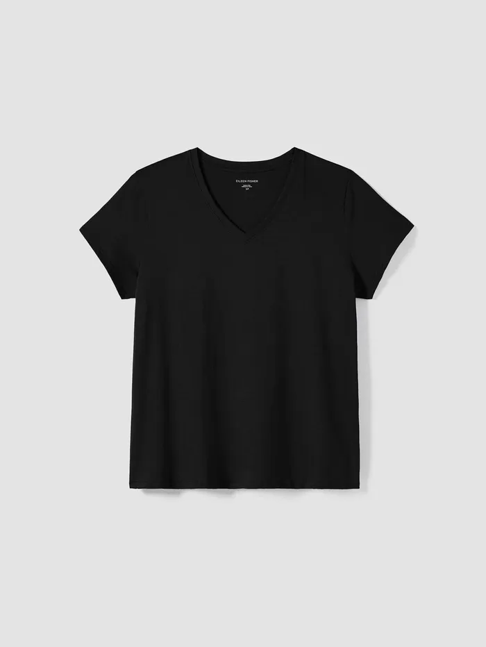 Women Eileen Fisher Tops and Tees Organic Pima Cotton Jersey VNeck Tee Black