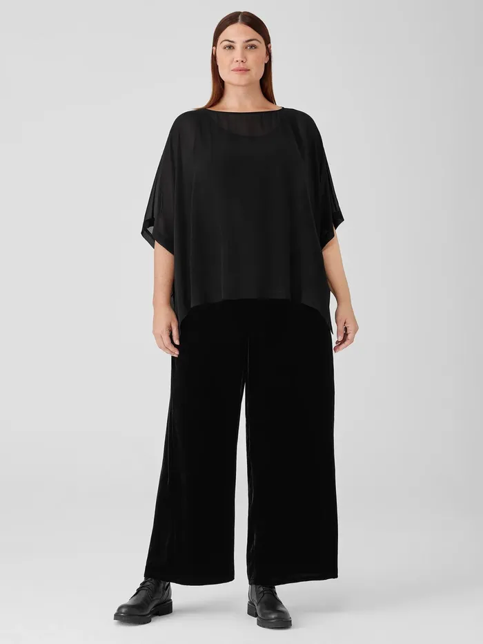 Women Eileen Fisher Tops and Tees Sheer Silk Georgette Poncho Black