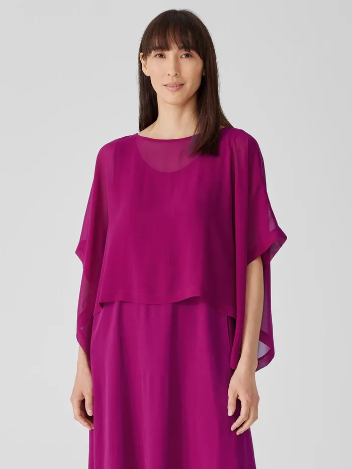 Women Eileen Fisher Tops and Tees Sheer Silk Georgette Poncho Rhapsody