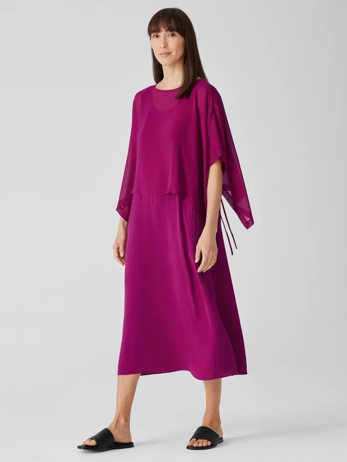 Women Eileen Fisher Tops and Tees Sheer Silk Georgette Poncho Rhapsody