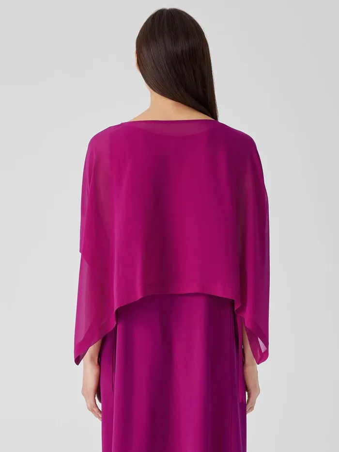 Women Eileen Fisher Tops and Tees Sheer Silk Georgette Poncho Rhapsody