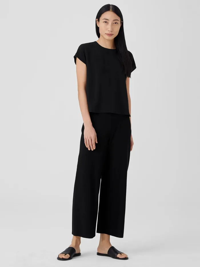Women Eileen Fisher Tops and Tees Silk Georgette Crepe Square Top Black