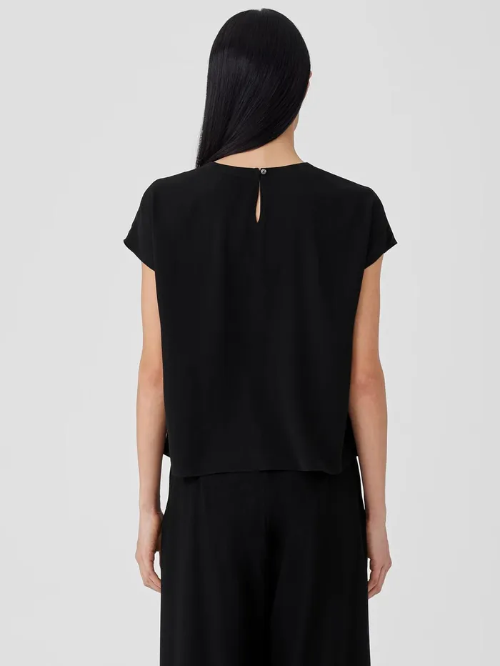 Women Eileen Fisher Tops and Tees Silk Georgette Crepe Square Top Black