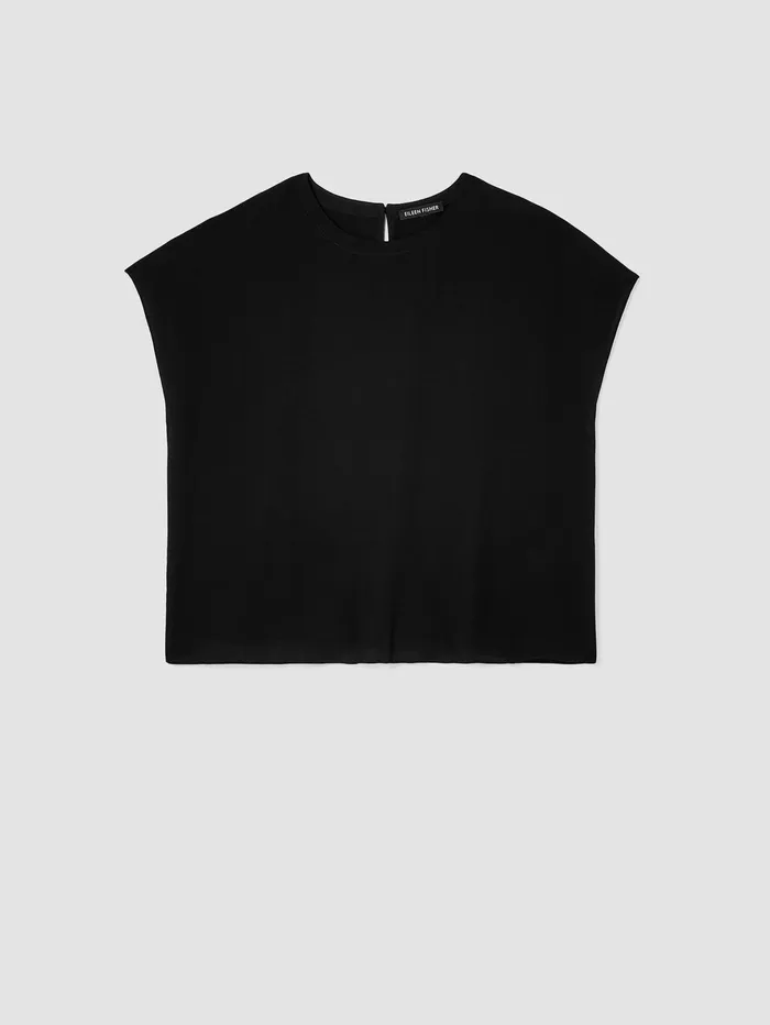 Women Eileen Fisher Tops and Tees Silk Georgette Crepe Square Top Black
