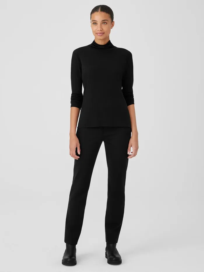 Women Eileen Fisher Tops and Tees Stretch Silk Jersey Scrunch Neck Top Black