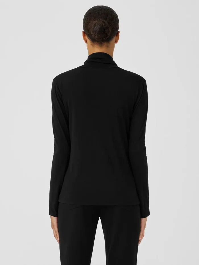 Women Eileen Fisher Tops and Tees Stretch Silk Jersey Scrunch Neck Top Black
