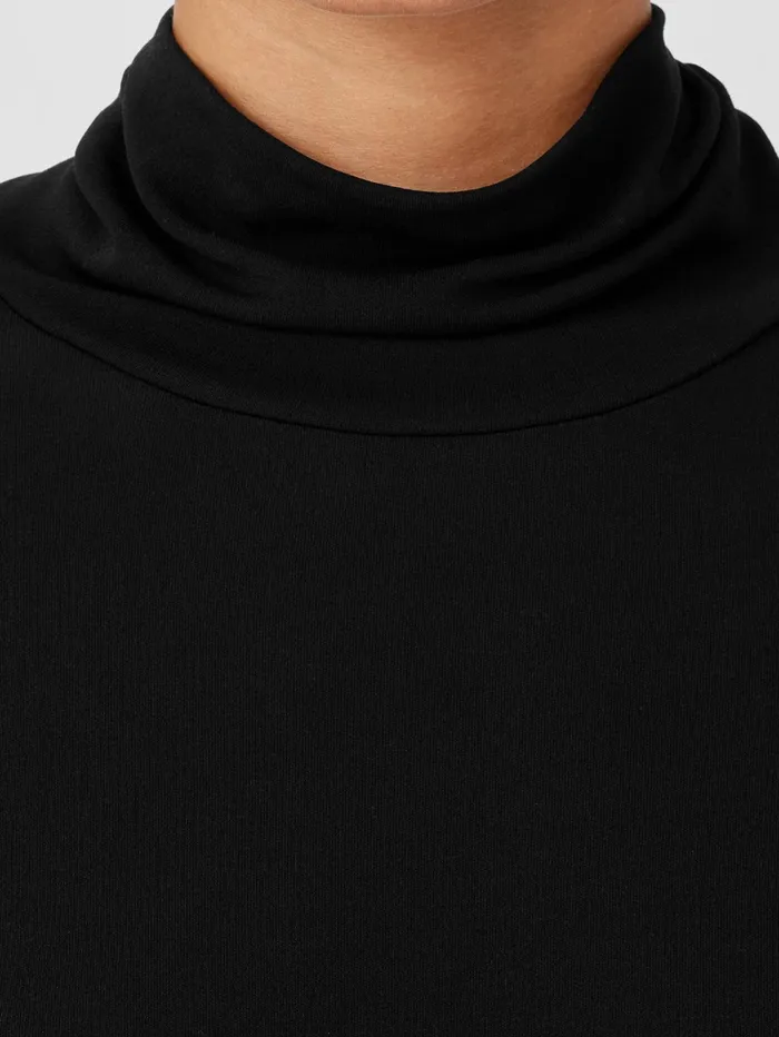 Women Eileen Fisher Tops and Tees Stretch Silk Jersey Scrunch Neck Top Black