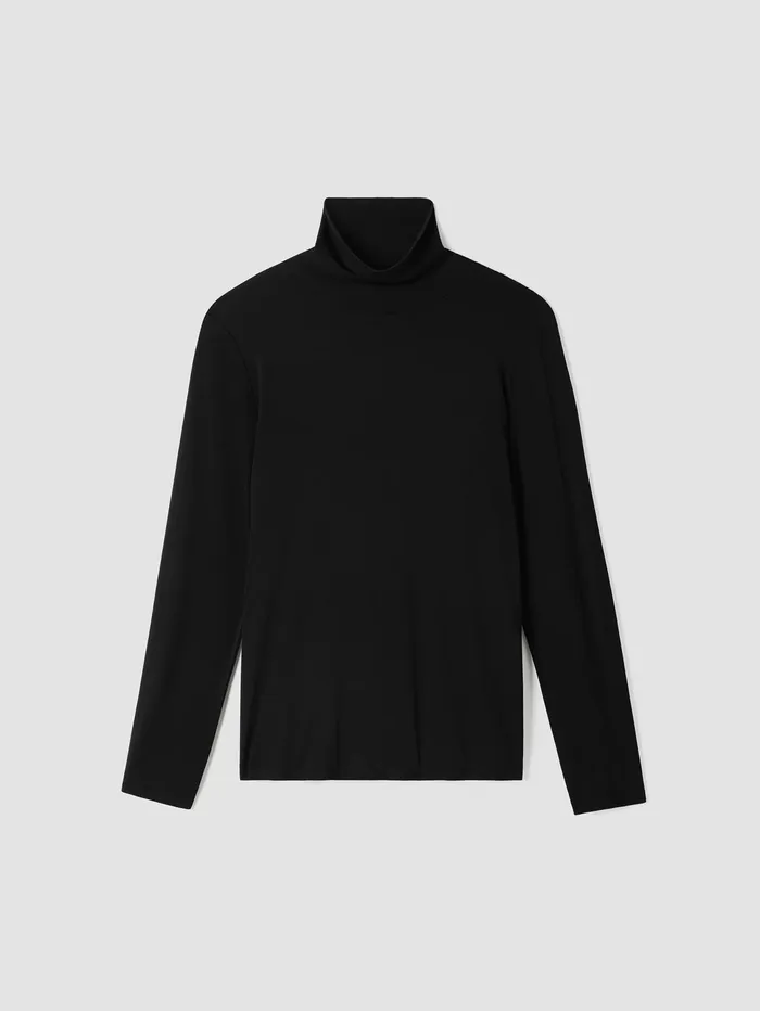 Women Eileen Fisher Tops and Tees Stretch Silk Jersey Scrunch Neck Top Black