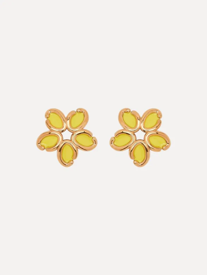Women Enamel O Flower Earrings Yellow Oscar De La Renta Earrings
