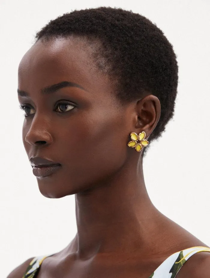 Women Enamel O Flower Earrings Yellow Oscar De La Renta Earrings Women Enamel O Flower Earrings Yellow Oscar De La Renta Earrings