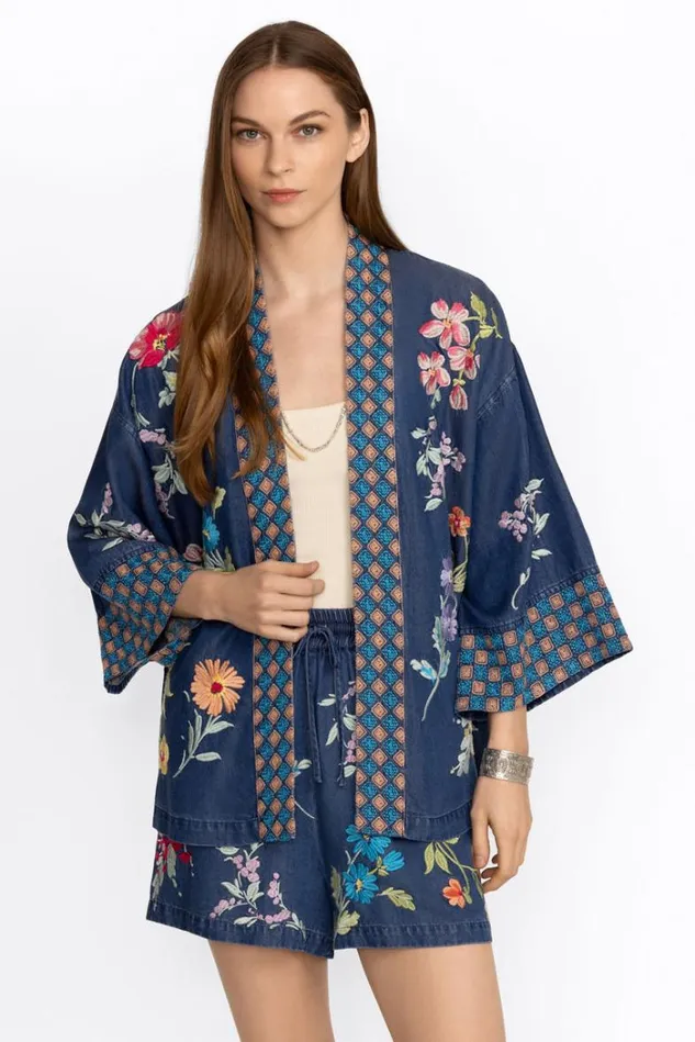 Women EVANGELINE TENCEL CROPPED KIMONO Denim Blue Johnny Was Kimonos
