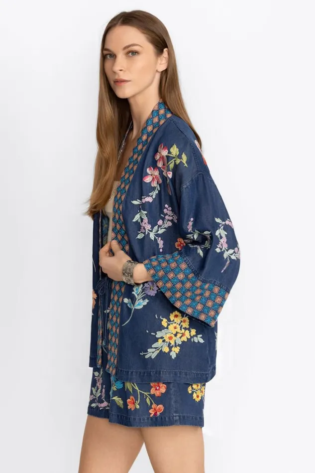 Women EVANGELINE TENCEL CROPPED KIMONO Denim Blue Johnny Was Kimonos Women EVANGELINE TENCEL CROPPED KIMONO Denim Blue Johnny Was Kimonos