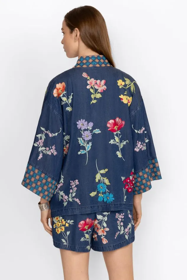 Women EVANGELINE TENCEL CROPPED KIMONO Denim Blue Johnny Was Kimonos Women EVANGELINE TENCEL CROPPED KIMONO Denim Blue Johnny Was Kimonos