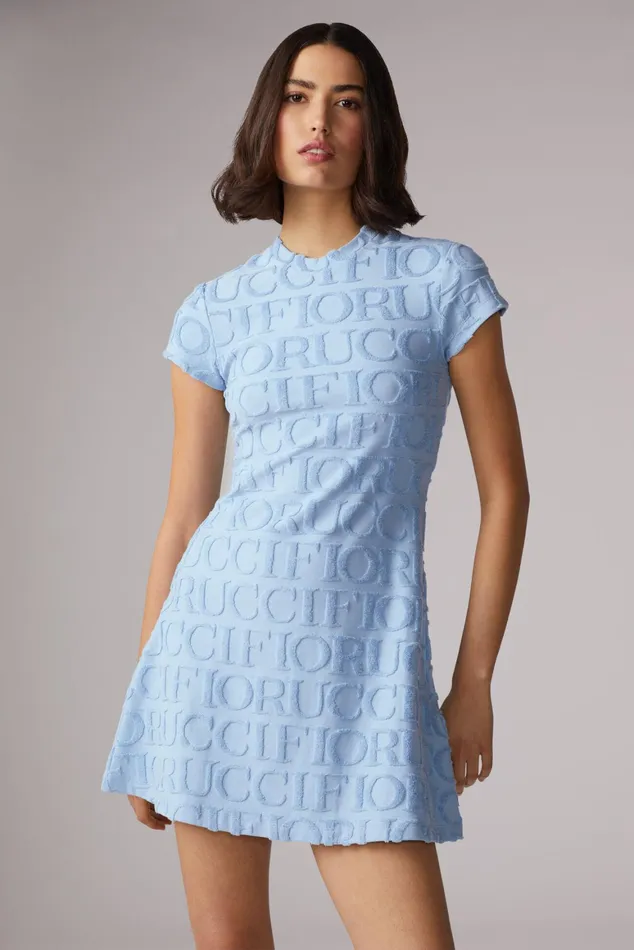 Women Fiorucci Dresses Monogram Towelling Mini Dress Blue Women Fiorucci Dresses Monogram Towelling Mini Dress Blue