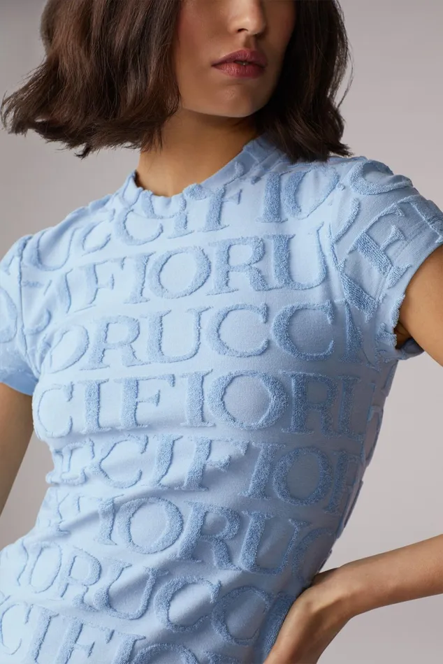 Women Fiorucci Dresses Monogram Towelling Mini Dress Blue Women Fiorucci Dresses Monogram Towelling Mini Dress Blue