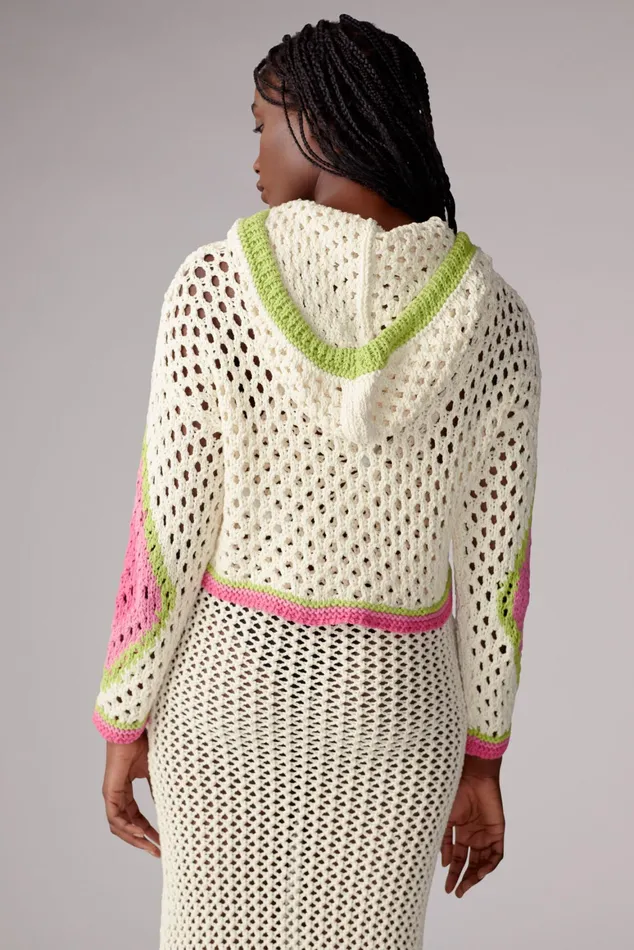 Women Fiorucci Sweatshirts and Hoodies Logo Crochet Hoodie White Women Fiorucci Sweatshirts and Hoodies Logo Crochet Hoodie White