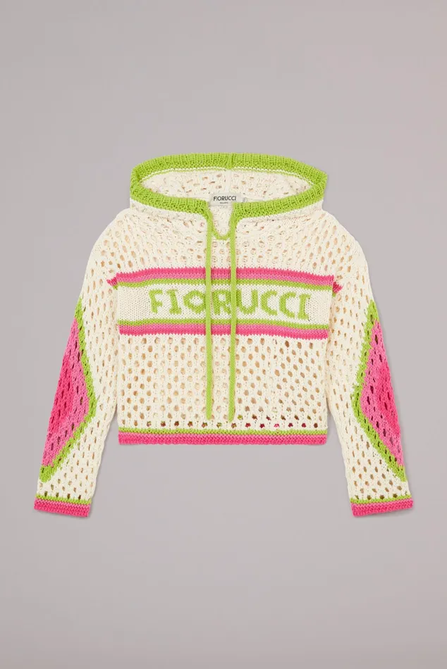 Women Fiorucci Sweatshirts and Hoodies Logo Crochet Hoodie White Women Fiorucci Sweatshirts and Hoodies Logo Crochet Hoodie White