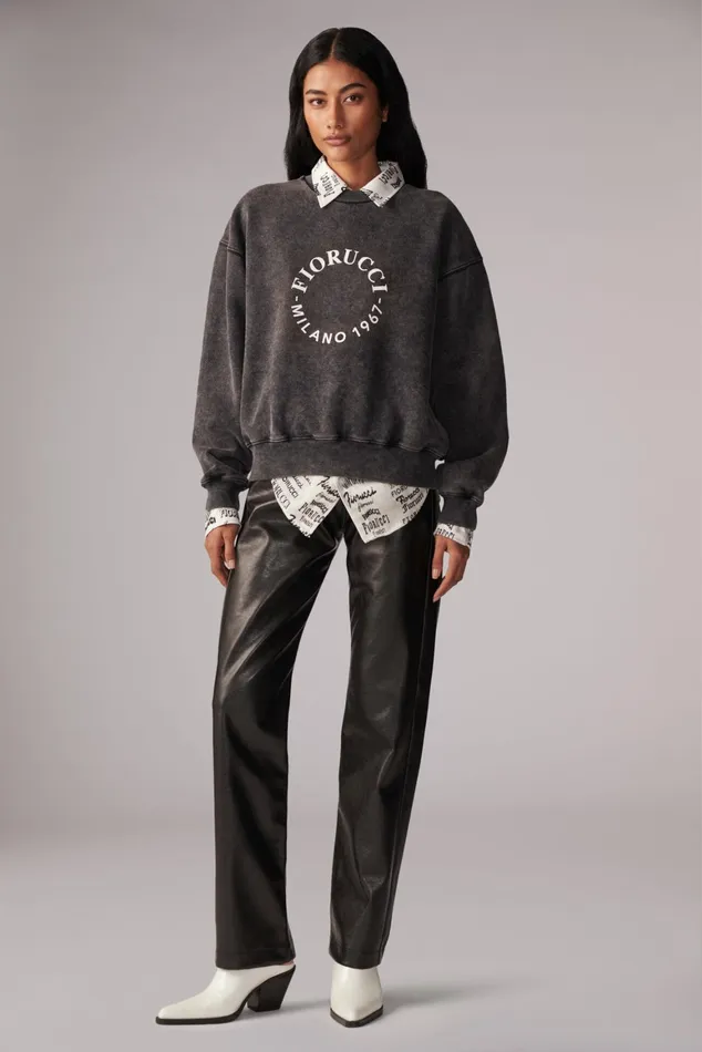 Women Fiorucci Sweatshirts and Hoodies Milano Stamp Sweatshirt Washed Black
