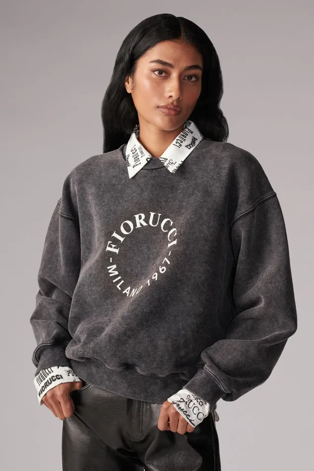 Women Fiorucci Sweatshirts and Hoodies Milano Stamp Sweatshirt Washed Black Women Fiorucci Sweatshirts and Hoodies Milano Stamp Sweatshirt Washed Black