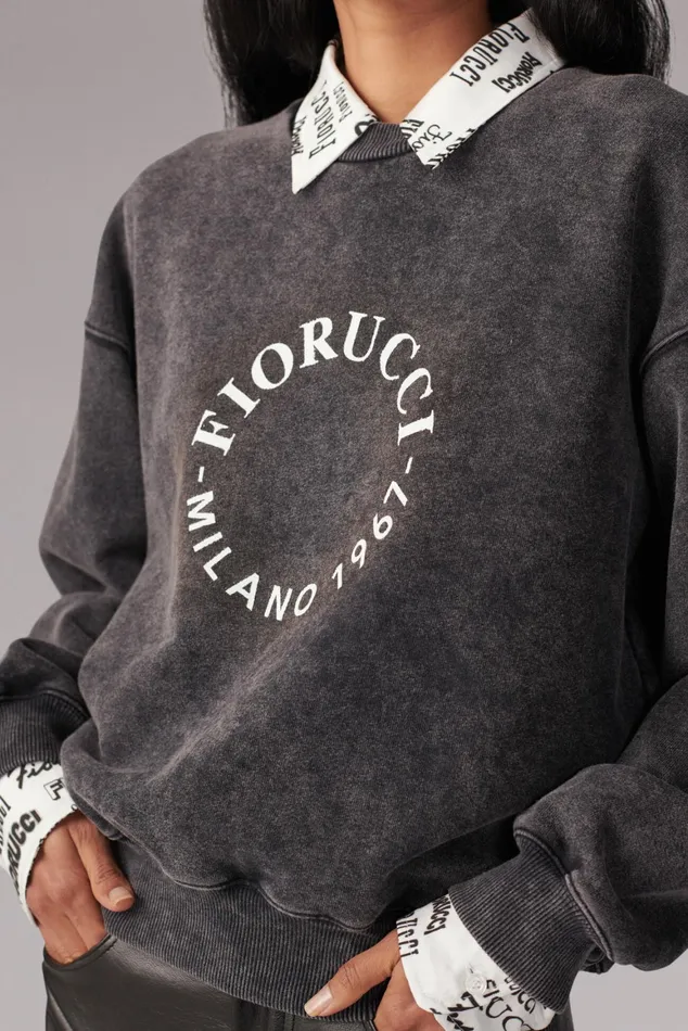 Women Fiorucci Sweatshirts and Hoodies Milano Stamp Sweatshirt Washed Black Women Fiorucci Sweatshirts and Hoodies Milano Stamp Sweatshirt Washed Black