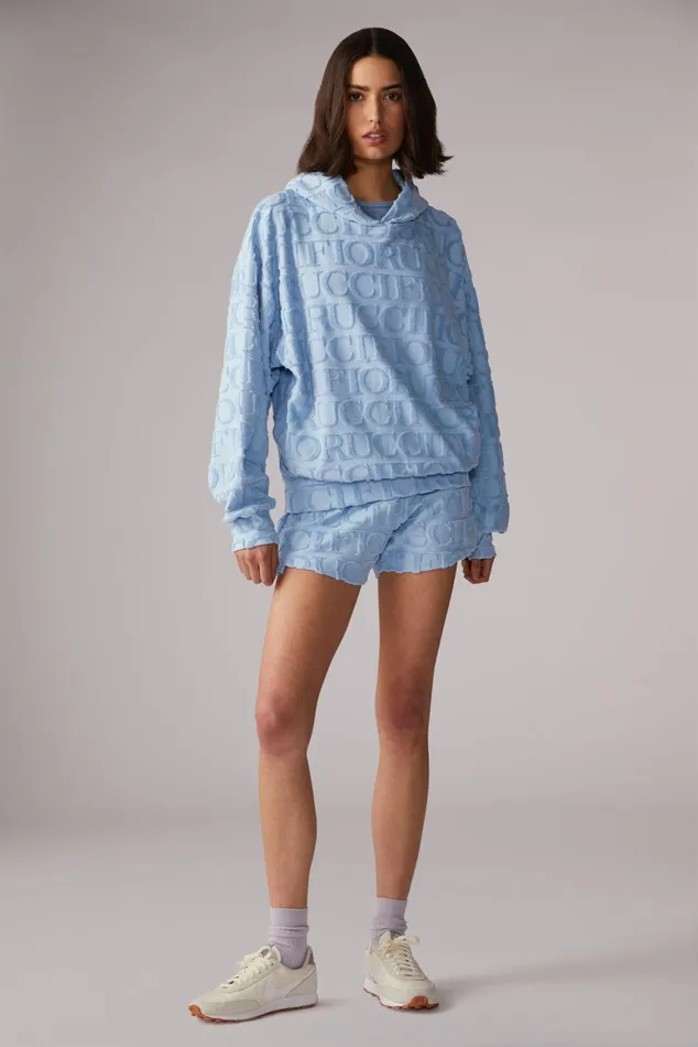 Women Fiorucci Sweatshirts and Hoodies Monogram Towelling Hoodie Blue