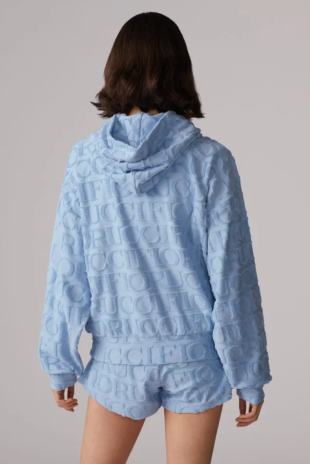 Women Fiorucci Sweatshirts and Hoodies Monogram Towelling Hoodie Blue Women Fiorucci Sweatshirts and Hoodies Monogram Towelling Hoodie Blue