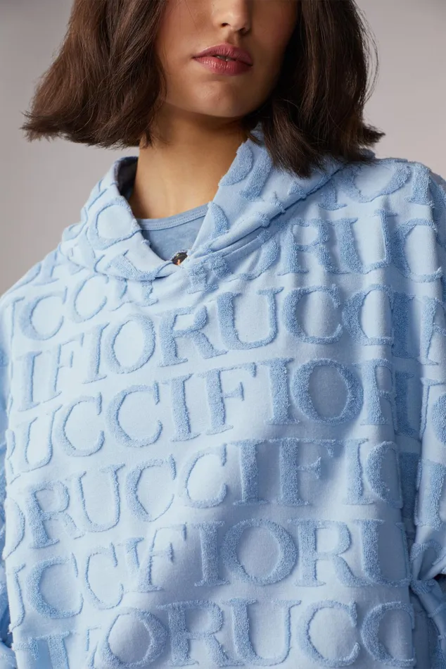 Women Fiorucci Sweatshirts and Hoodies Monogram Towelling Hoodie Blue Women Fiorucci Sweatshirts and Hoodies Monogram Towelling Hoodie Blue