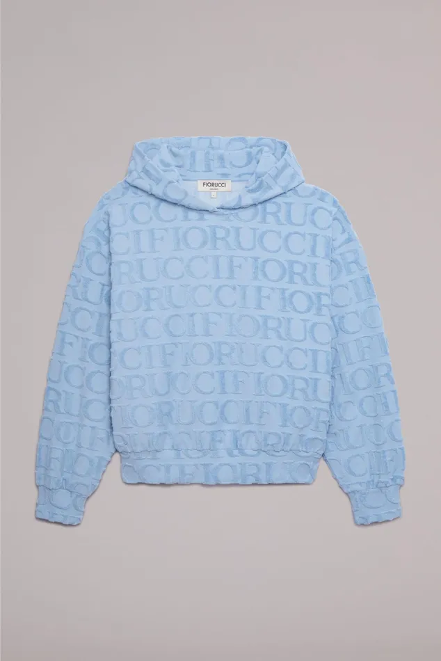 Women Fiorucci Sweatshirts and Hoodies Monogram Towelling Hoodie Blue Women Fiorucci Sweatshirts and Hoodies Monogram Towelling Hoodie Blue