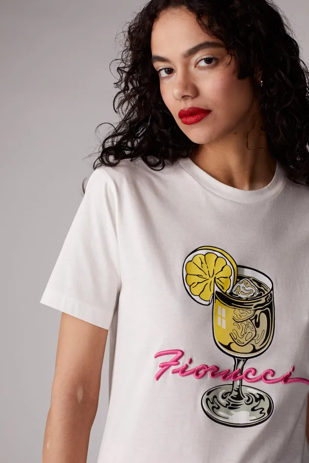 Women Fiorucci TShirts and Tops Cocktail Squiggle Logo TShirt White Women Fiorucci TShirts and Tops Cocktail Squiggle Logo TShirt White