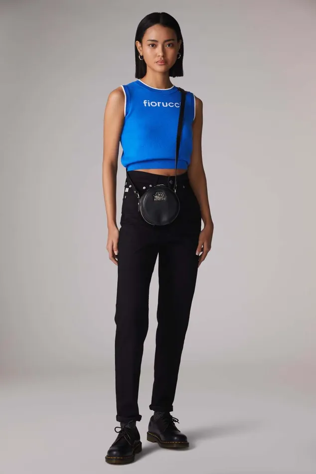 Women Fiorucci TShirts and Tops Logo Crop Knit Vest Blue