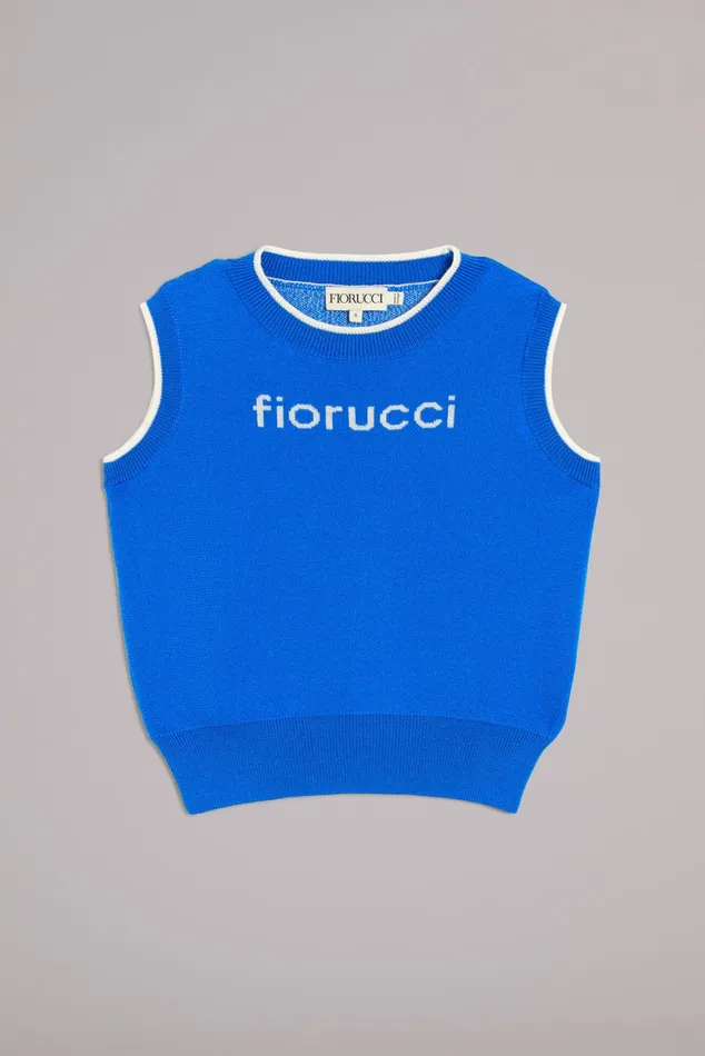 Women Fiorucci TShirts and Tops Logo Crop Knit Vest Blue Women Fiorucci TShirts and Tops Logo Crop Knit Vest Blue