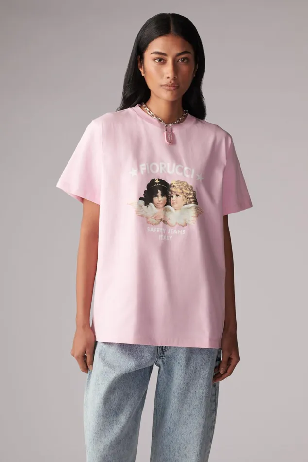 Women Fiorucci TShirts and Tops Safety Angels TShirt Pink Women Fiorucci TShirts and Tops Safety Angels TShirt Pink