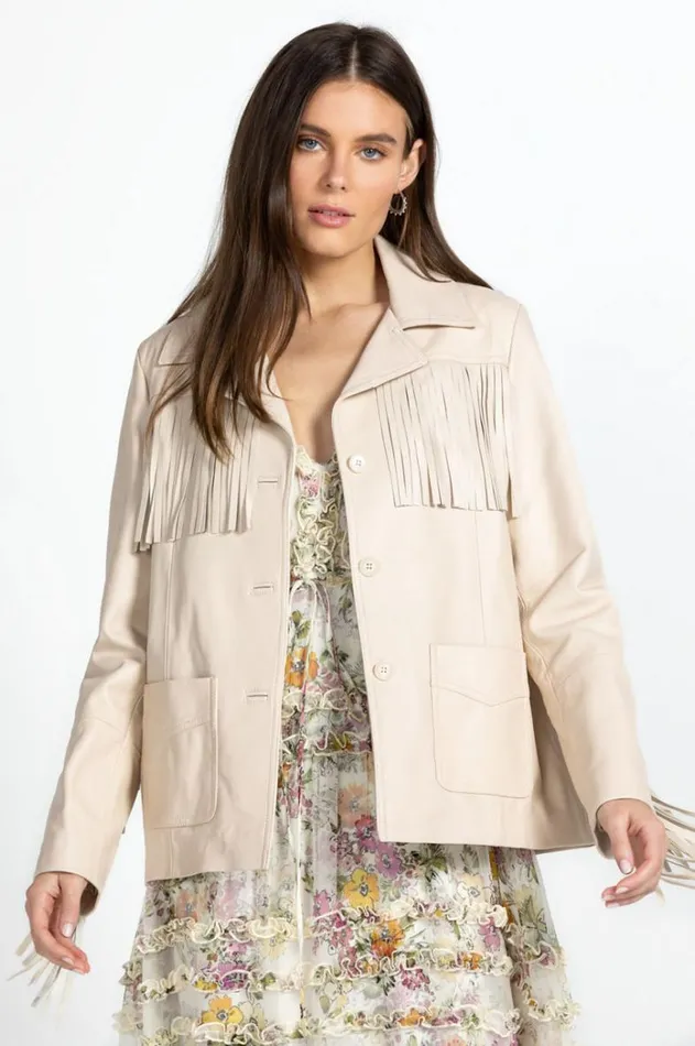 Women Frangia Leather Jacket Cream Johnny Was Outerwear