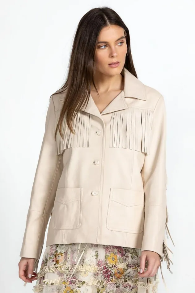 Women Frangia Leather Jacket Cream Johnny Was Outerwear Women Frangia Leather Jacket Cream Johnny Was Outerwear