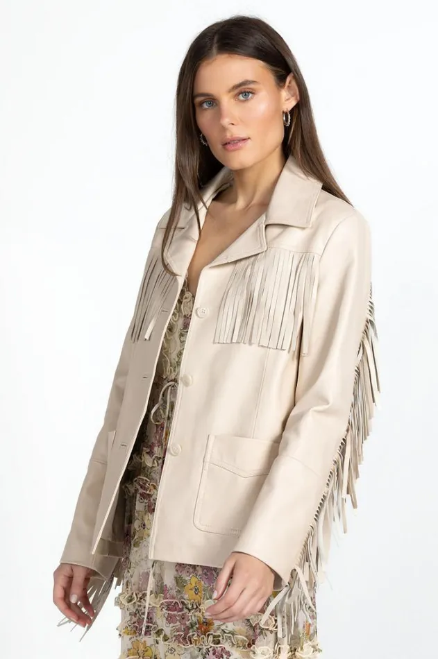 Women Frangia Leather Jacket Cream Johnny Was Outerwear Women Frangia Leather Jacket Cream Johnny Was Outerwear