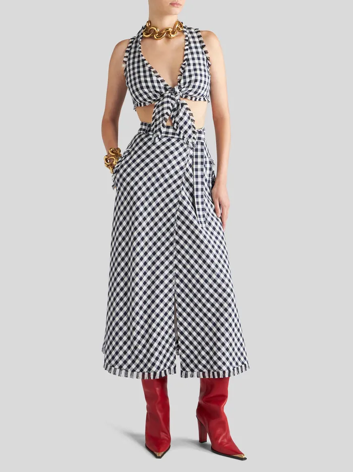 Women Gingham Top With Bow Etro Tops