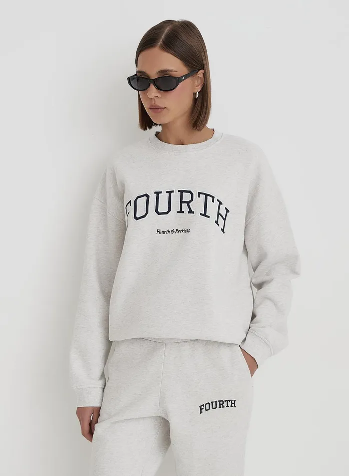 Women Grey Fourth Slogan Classic Longline Sweatshirt Jen 4th and Reckless Hoodies and Sweatshirts