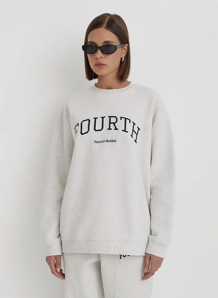 Women Grey Fourth Slogan Classic Longline Sweatshirt Jen 4th and Reckless Hoodies and Sweatshirts