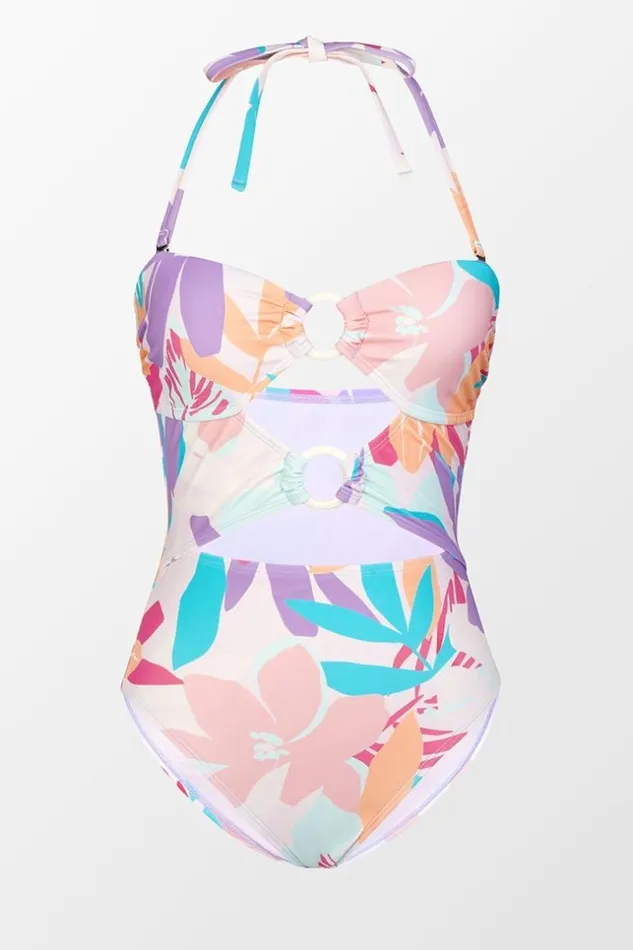 Women Halter and Lace Up Swimsuits Cupshe Multi Spring Double Ring Front Bandeau One Piece Swimsuit Multicolor