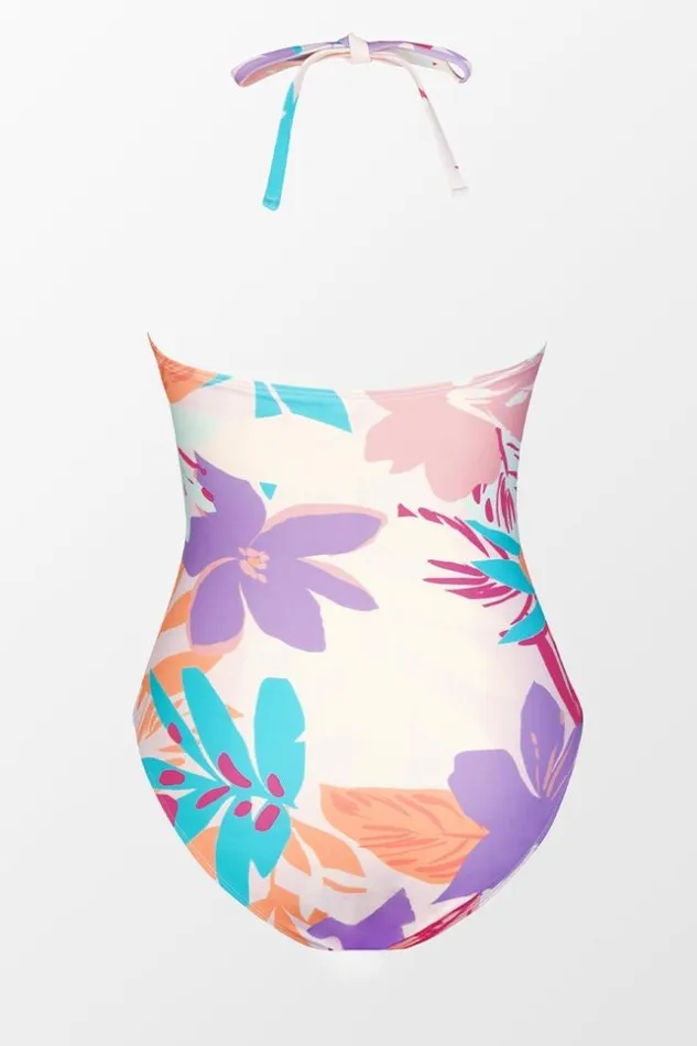 Women Halter and Lace Up Swimsuits Cupshe Multi Spring Double Ring Front Bandeau One Piece Swimsuit Multicolor