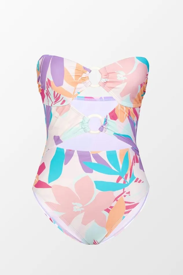Women Halter and Lace Up Swimsuits Cupshe Multi Spring Double Ring Front Bandeau One Piece Swimsuit Multicolor