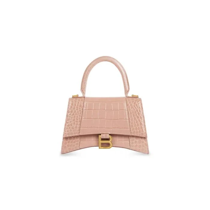 Women Handbags Balenciaga Hourglass Small Handbag Crocodile Embossed In Nude
