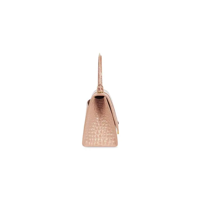 Women Handbags Balenciaga Hourglass Small Handbag Crocodile Embossed In Nude